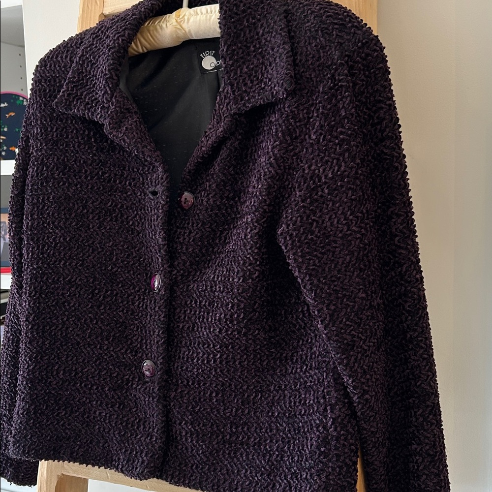 Cropped textured Jacket Purple Boucle jacket 3 button retro BoHo jacket